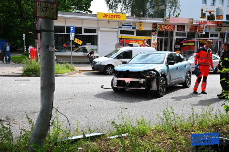 Hamburg Rahlstedt - PKW kommt von Fahrbahn ab und prallt gegen Laterne - Familie verletzt