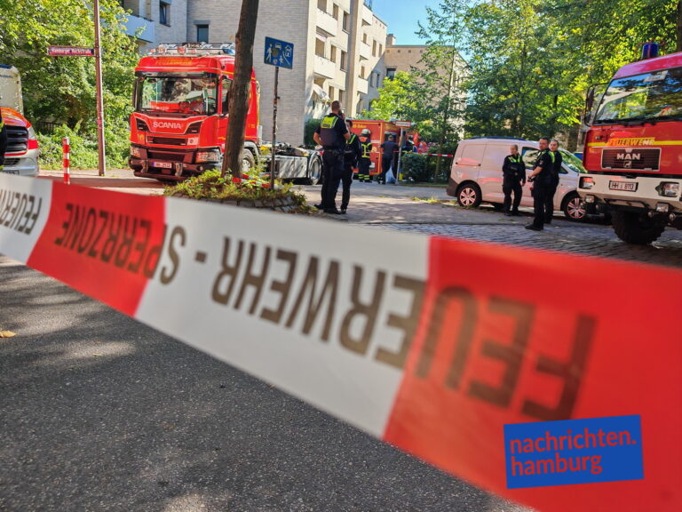 Spezialisten der Feuerwehr in der Hamburger Hochstraße